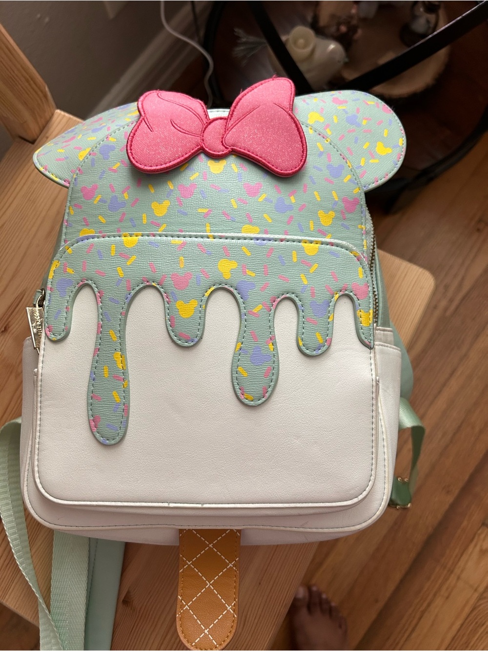 Disney Mint Backpack with Pink Bow and Multicolor Confetti